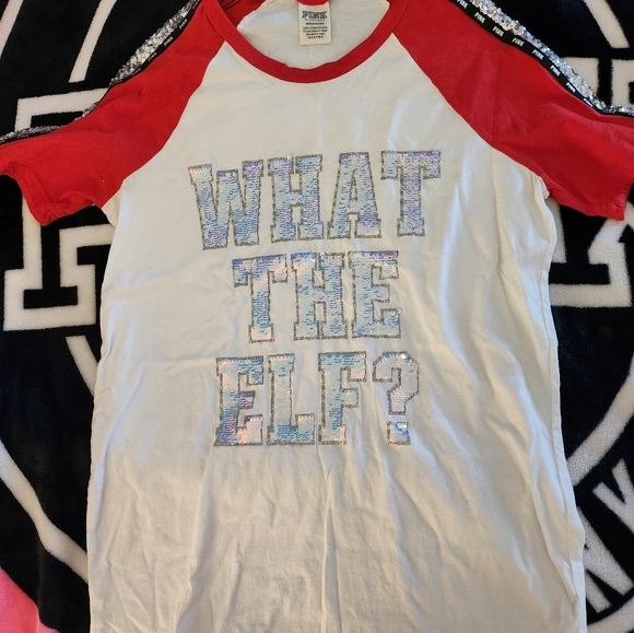 Victorias Secret PINK bling what the elf tee Small - Picture 7 of 7